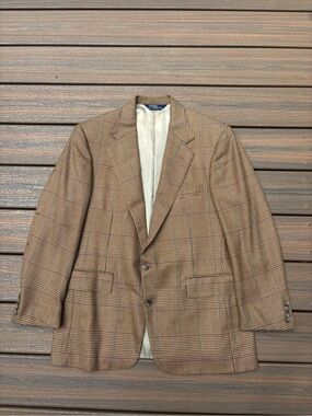 Vintage Polo Ralph Lauren Wool Silk Pattern Blazer Jacket Mens 44 Made in USA